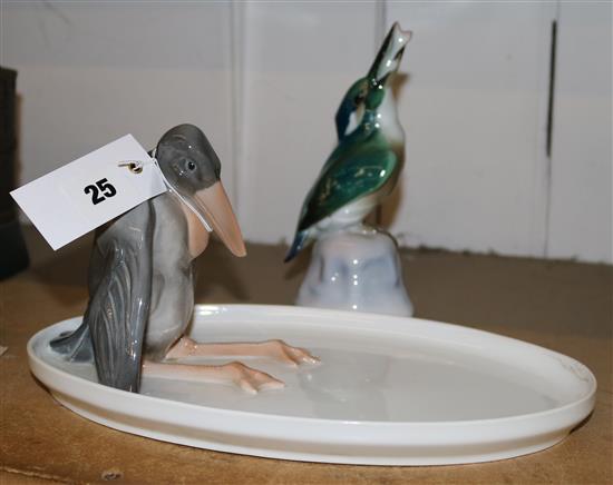 Berlin figure of kingfisher and Rosenthal maribou dish